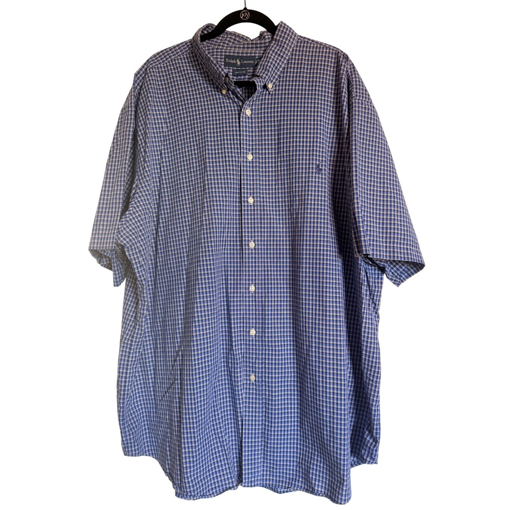 Spring Preppy Ralph Lauren Mens 3XLT Blue‎ Plaid Short Sleeve Button Down Shirt - Picture 2 of 7